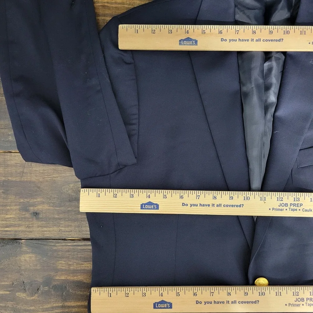 Chaps Men's Sport‎ Coat Blazer Two Golden Button Deep Navy Blue Twill Wool 42R